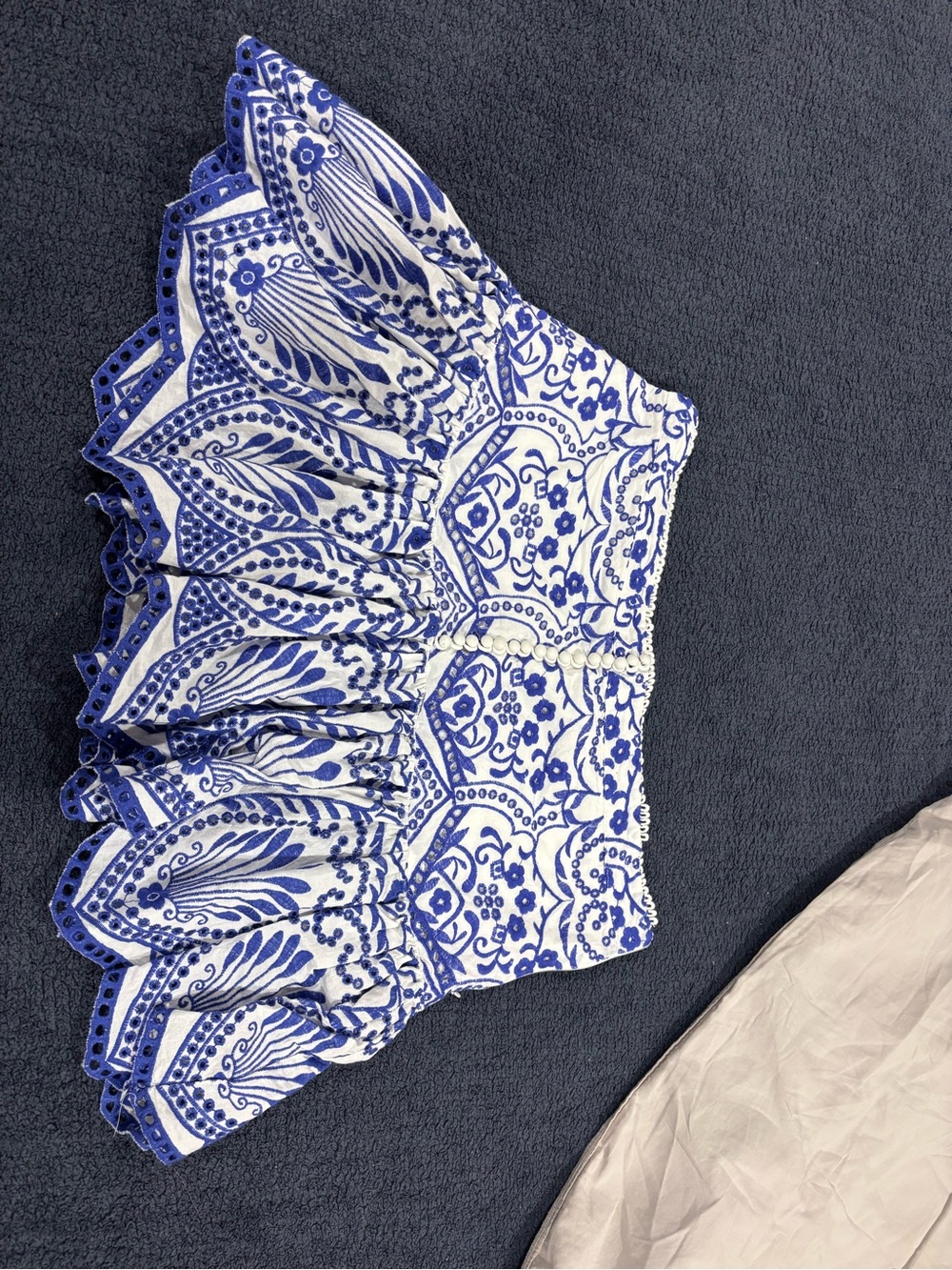 Zara Blue and White Embroidered Peplum Crop Top